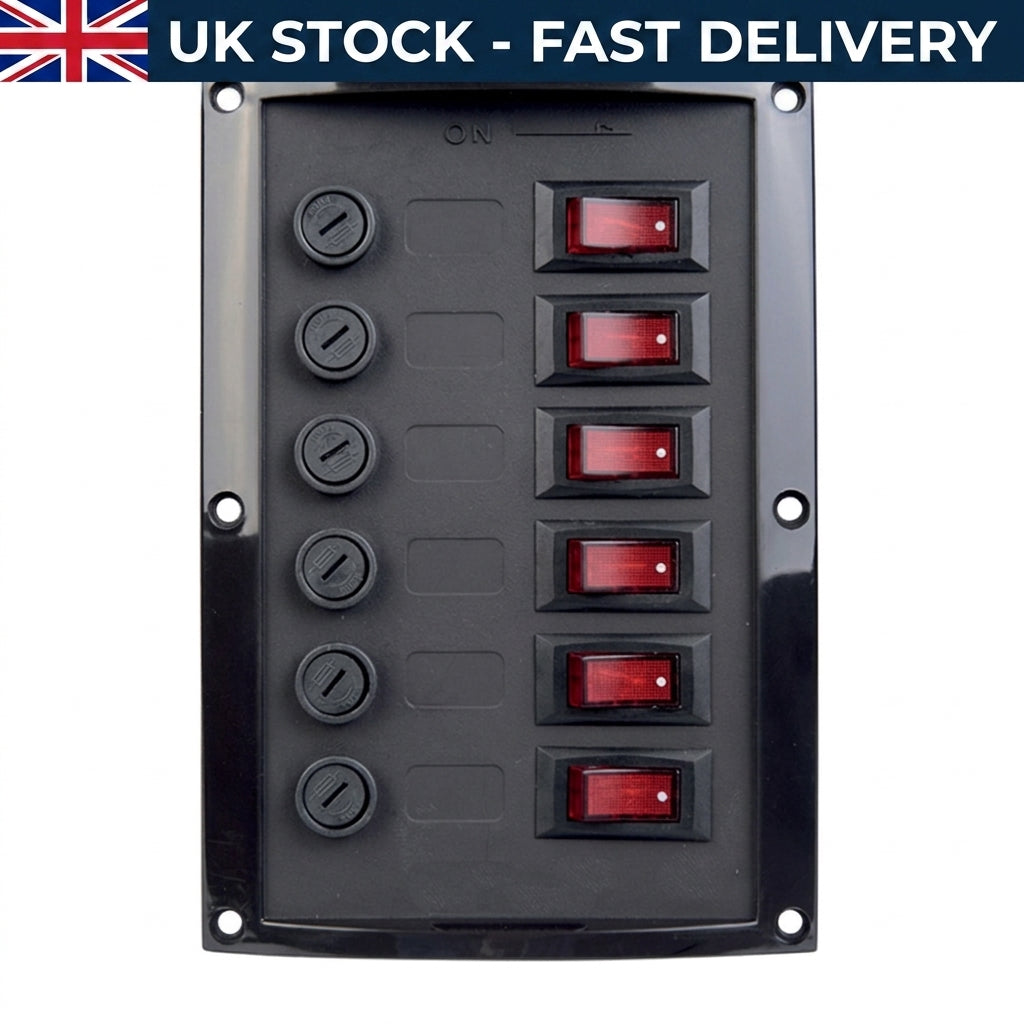Talamex 6-Fuse Marine Switch Panel 12V 37A Black 165x114mm 14.577.006