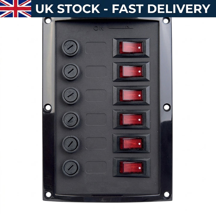 Talamex 6-Fuse Marine Switch Panel 12V 37A Black 165x114mm 14.577.006