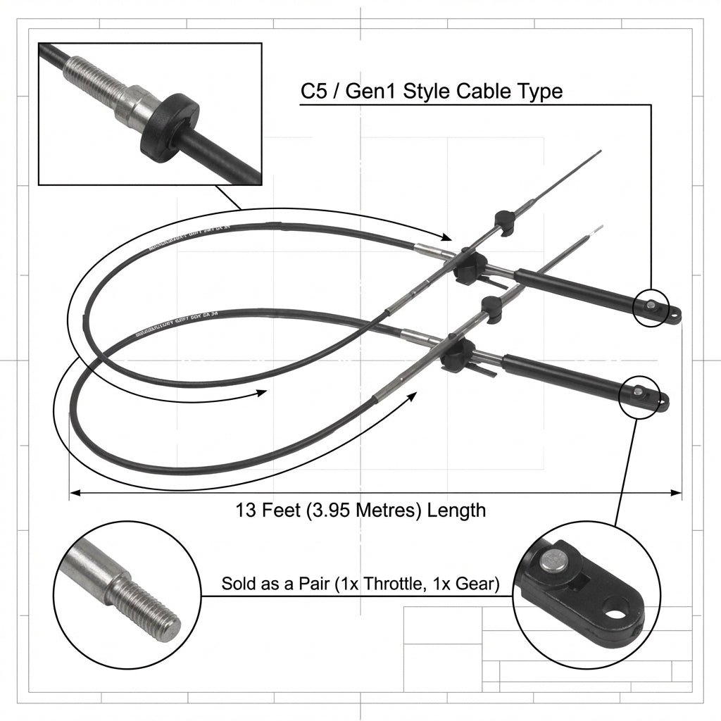 Pair 13FT Mercury Mariner Gen1 Remote Outboard Control Cable Gear Throttle 3.95m C5 Type