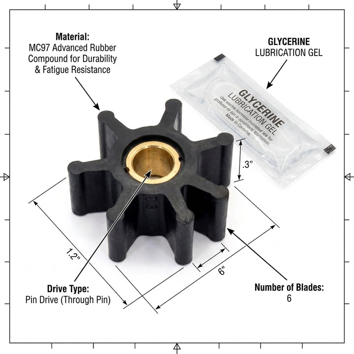 Johnson Pump Impeller MC97 F35B 09-808B-1 Kit for Volvo Penta Yanmar Westerbeke