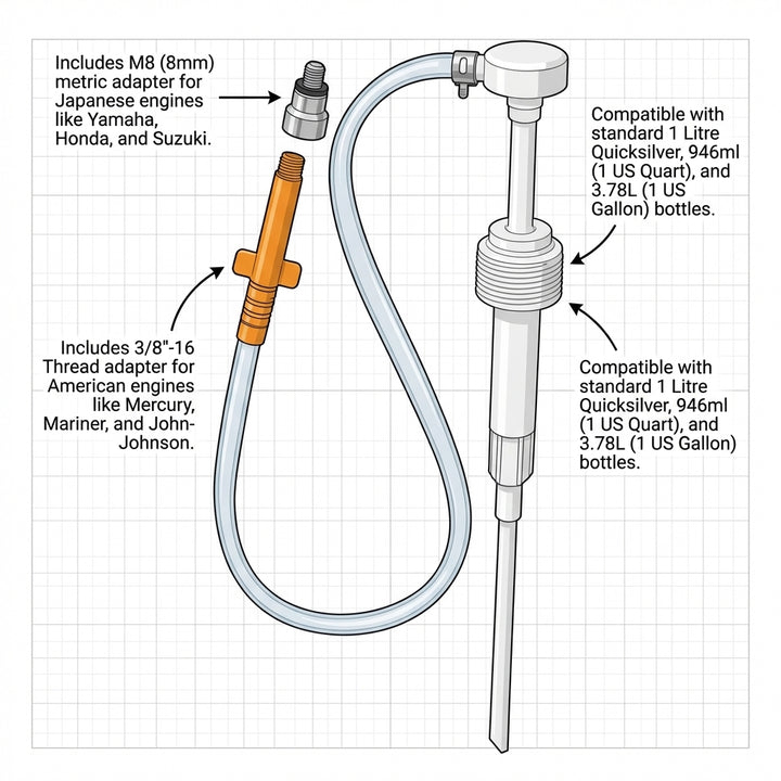 Outboard Gearbox Lube Oil Pump Universal Kit + Adapters Yamaha Honda Tohatsu