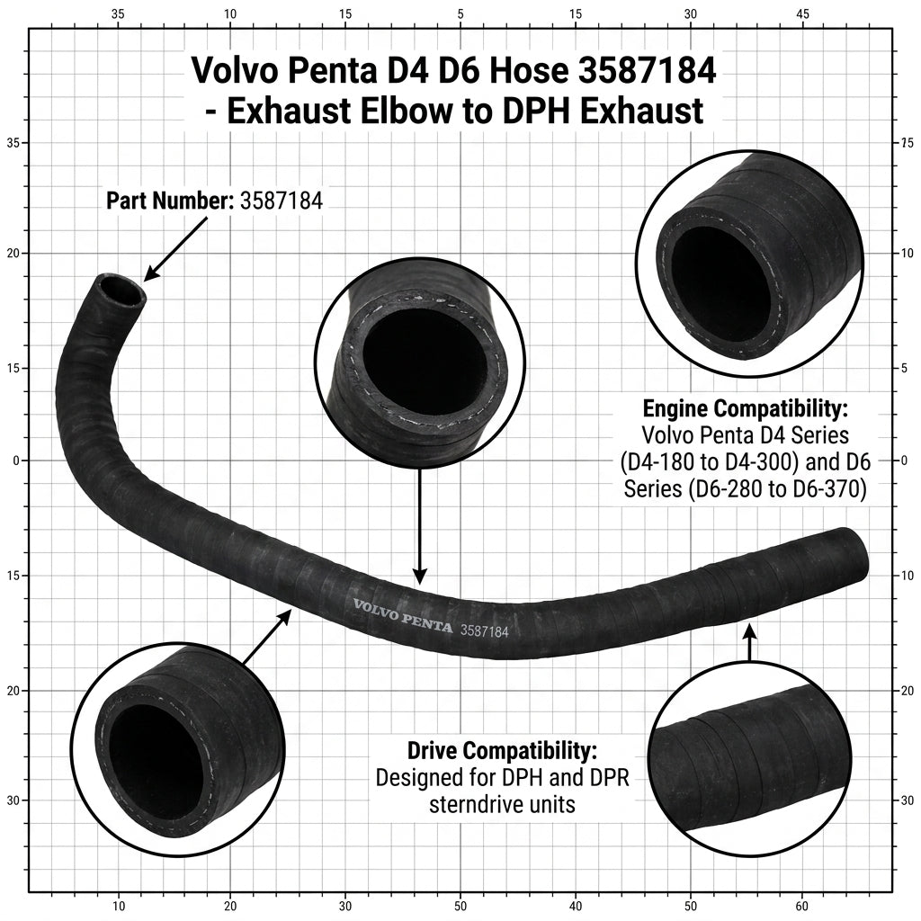 Volvo Penta D4 & D6 Hose 3587184, Exhaust Elbow to DPH Exhaust