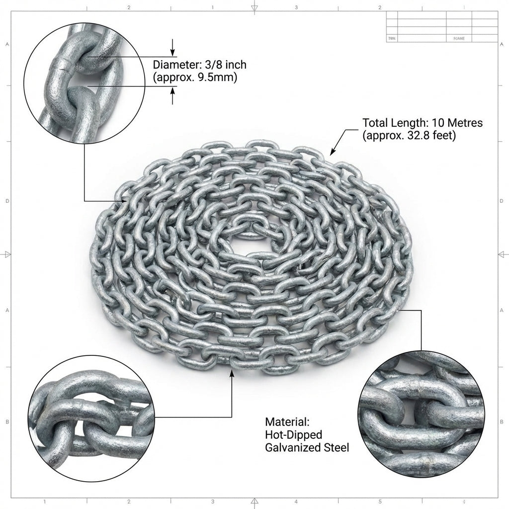 3/8" Galvanized Anchor Lead Chain 10m - Heavy Duty 10mm Marine Boat Chain