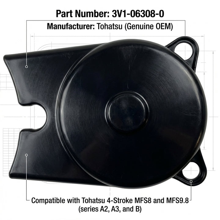 Genuine Tohatsu Nissan 8hp 9.8hp 4-Stroke Timing Belt Cover 3V1-06308-0