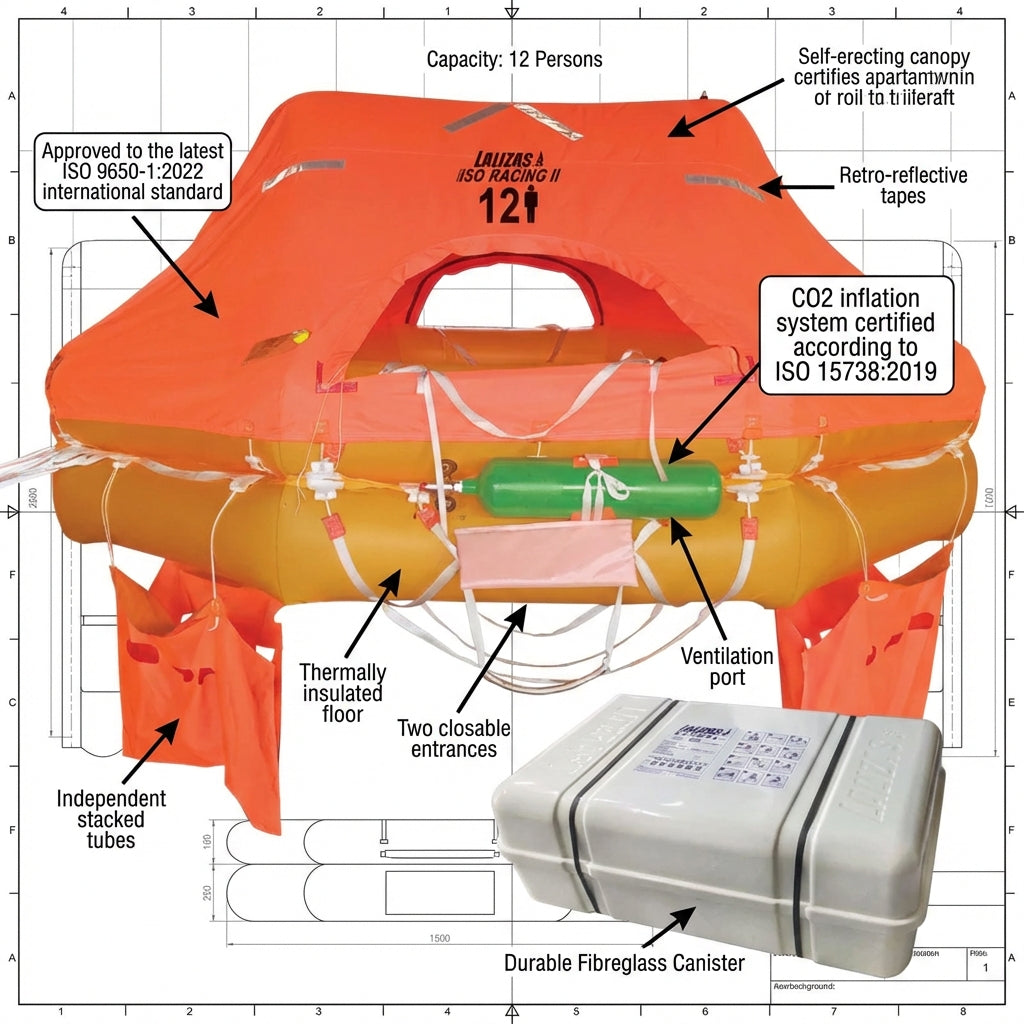LALIZAS ISO Racing II Liferaft UK 12C 12 Person Canister 75555 ISO 9650-1:2022