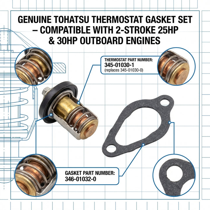 Genuine Tohatsu Thermostat Gasket Set 345-01030-1 346-01032-0 25hp 30hp 2-Stroke