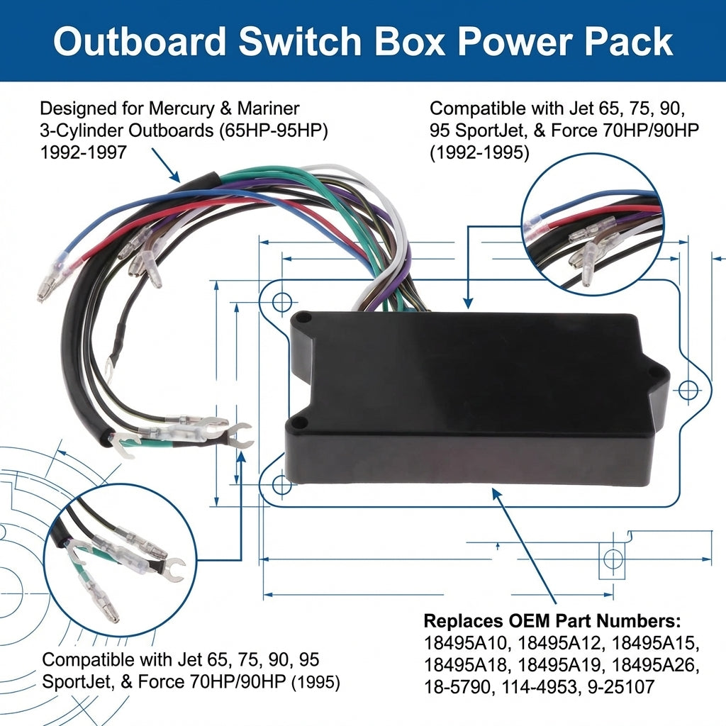 Mercury Outboard Switch Box Power Pack 65-95HP 3-Cyl 1992-97 18495A10 18495A12