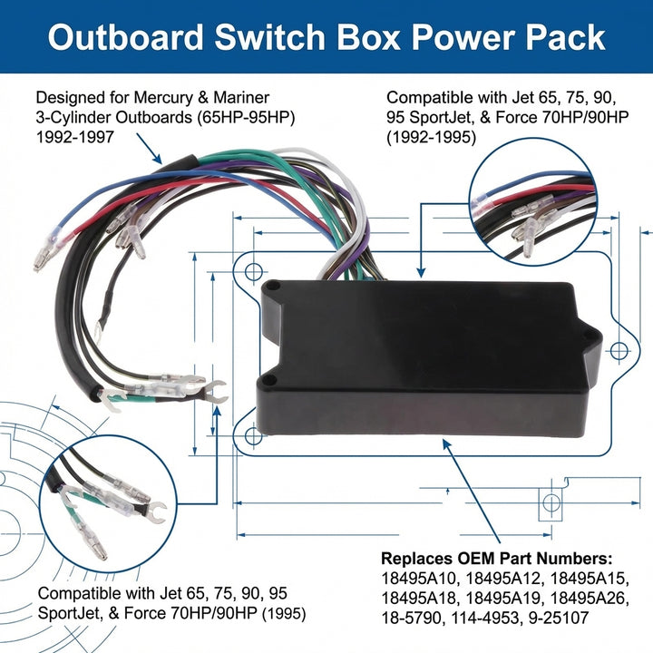 Mercury Outboard Switch Box Power Pack 65-95HP 3-Cyl 1992-97 18495A10 18495A12