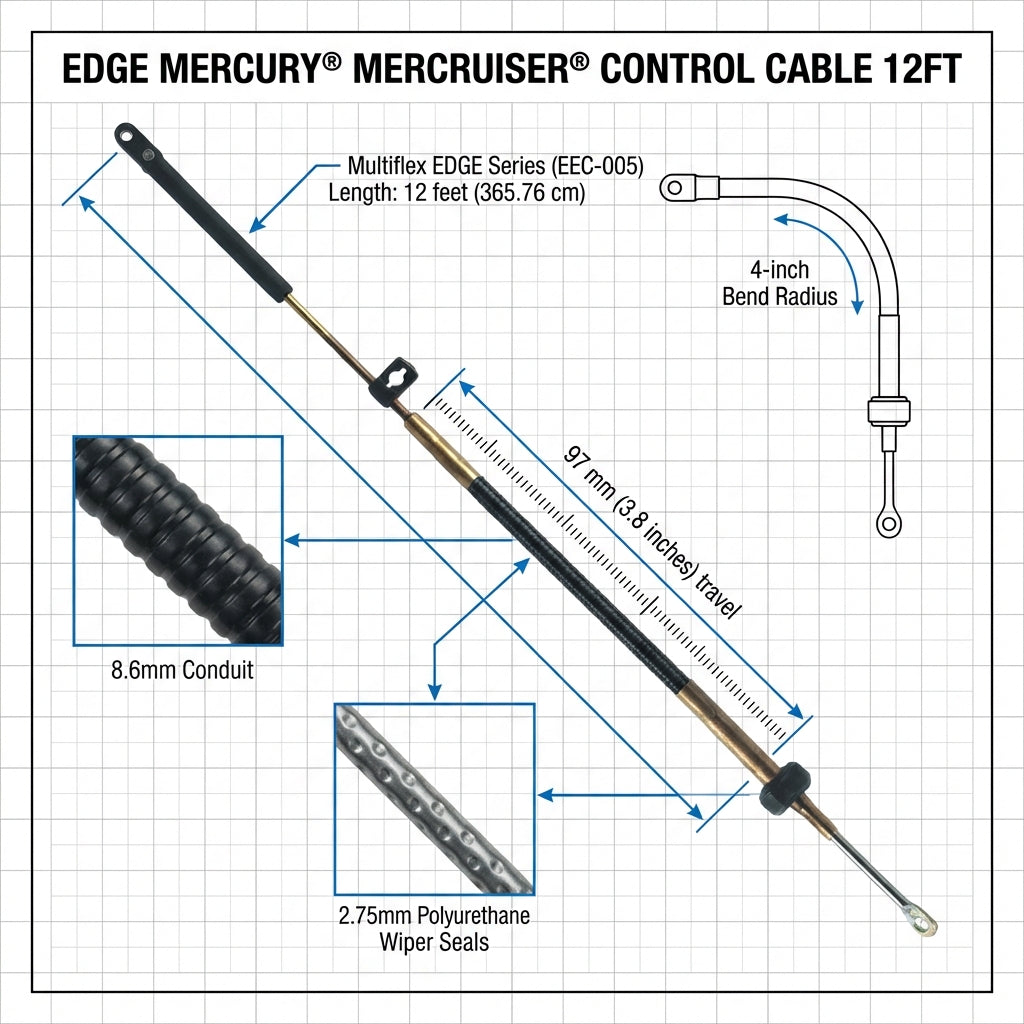 12ft Edge Control Cable for Mercury Mercruiser Gen I - High Performance Throttle