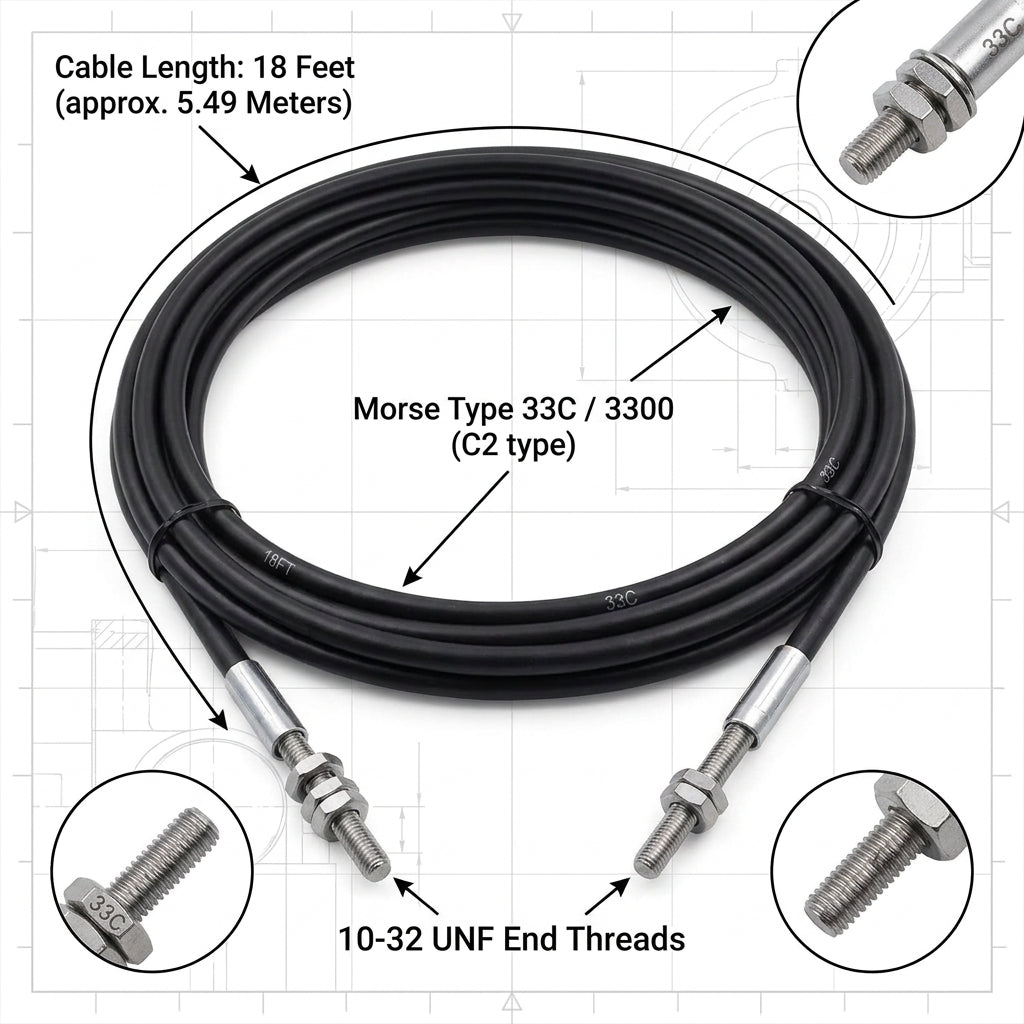 18ft Outboard Remote Throttle Gear Control Cable Yamaha Suzuki Tohatsu 33C