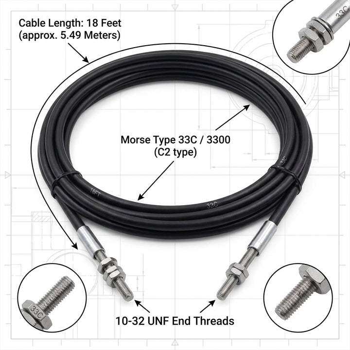 18ft Outboard Remote Throttle Gear Control Cable Yamaha Suzuki Tohatsu 33C