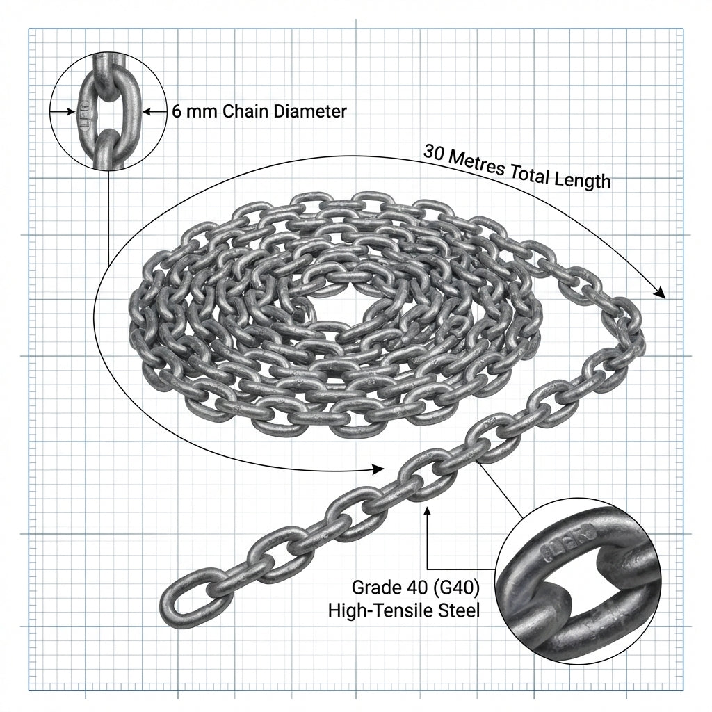 Lofrans 6mm Calibrated Anchor Chain 30m Galvanised ISO 4565 DIN 766 G40 72749