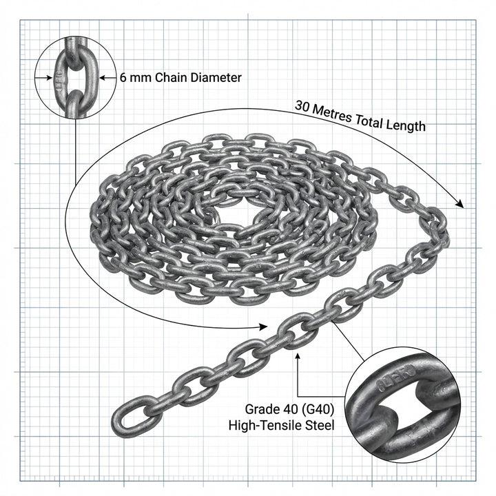 Lofrans 6mm Calibrated Anchor Chain 30m Galvanised ISO 4565 DIN 766 G40 72749