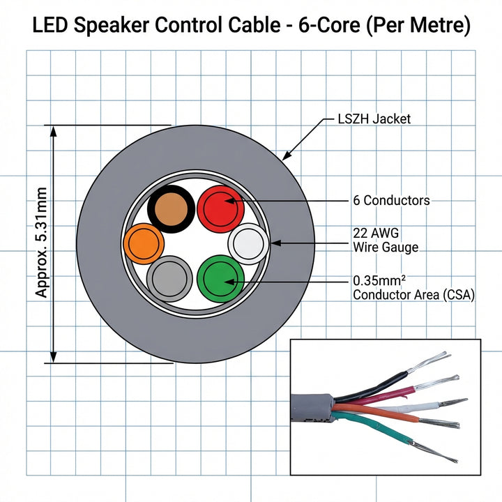 6 Core Marine LED Speaker Control Cable Tinned Copper RGB Wire Per Metre