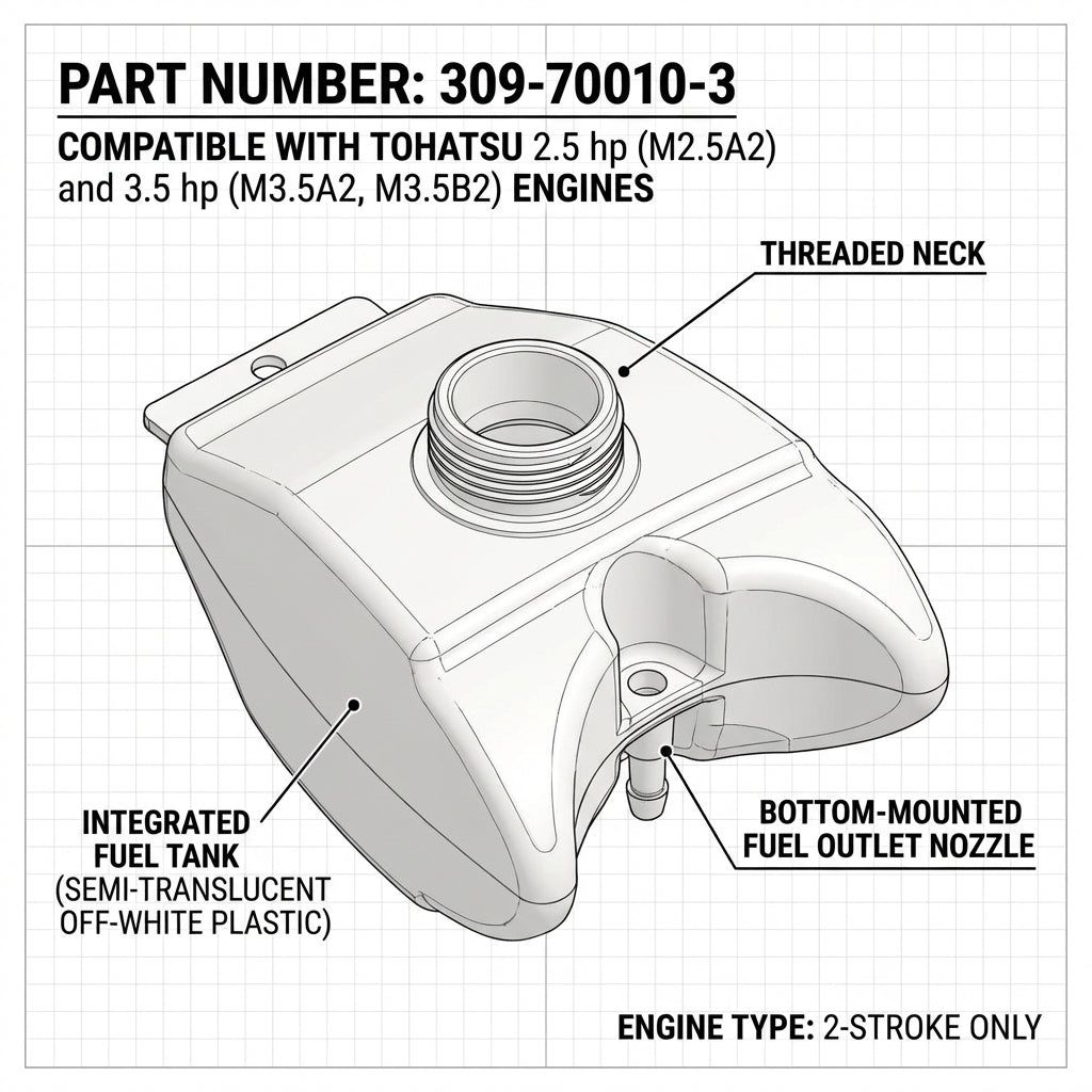 Genuine Tohatsu 2.5HP 3.5HP 2-Stroke Integrated Fuel Tank 309-70010-3