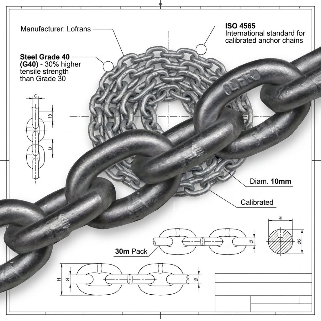 Lofrans Calibrated Anchor Chain G40 Hot Dip Galvanized ISO 4565 DIN 766 6-12mm