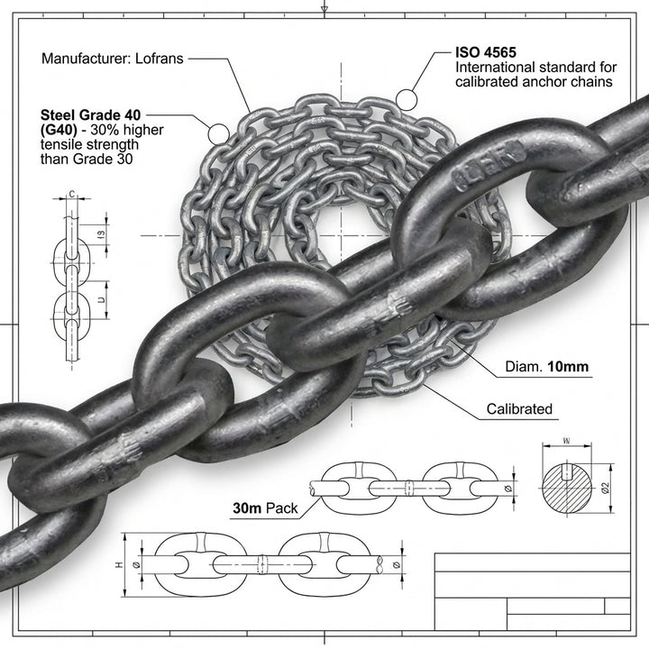 Lofrans Calibrated Anchor Chain G40 Hot Dip Galvanized ISO 4565 DIN 766 6-12mm