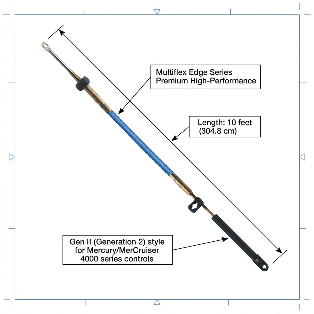 Edge Mercury Mercruiser Gen 1 Control Cable 10ft High Efficiency Marine 304.8cm