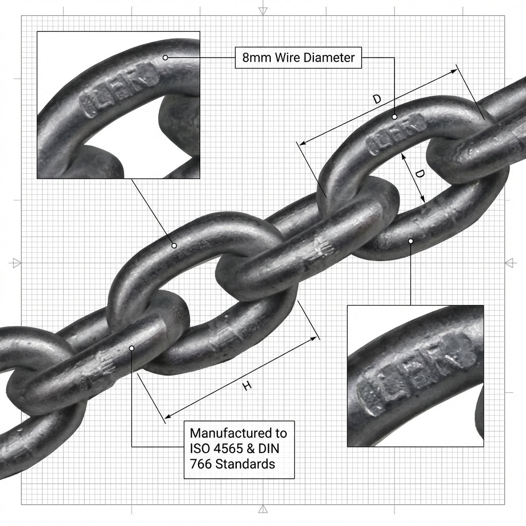Lofrans 8mm Anchor Chain Galvanised G40 ISO 4565 DIN 766 Calibrated 723131