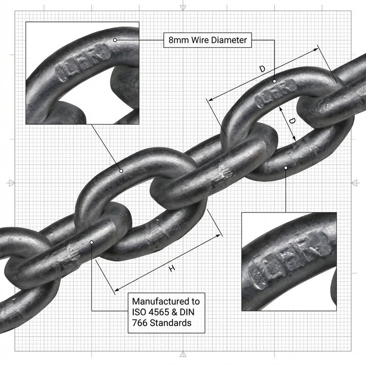 Lofrans 8mm Anchor Chain Galvanised G40 ISO 4565 DIN 766 Calibrated 723131