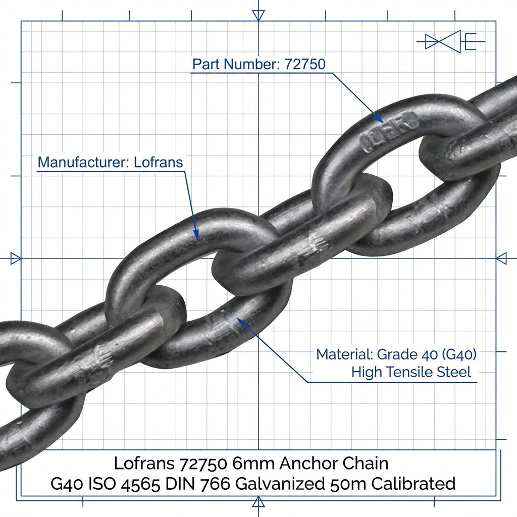 Lofrans 72750 6mm Anchor Chain G40 ISO 4565 DIN 766 Galvanized 50m Calibrated