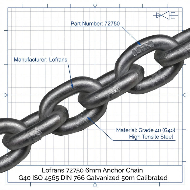 Lofrans 72750 6mm Anchor Chain G40 ISO 4565 DIN 766 Galvanized 50m Calibrated