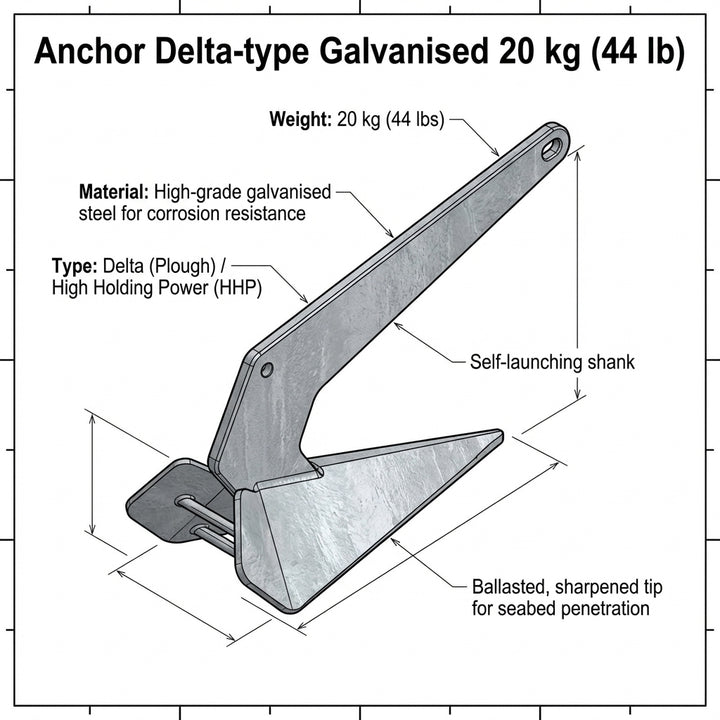 Anchor Delta-type Galvanised 20 kg (44 lb) | 4Boats