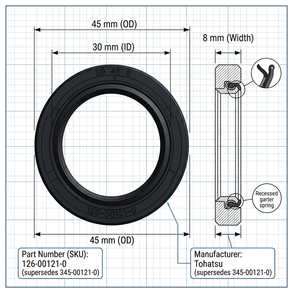 Genuine Tohatsu Oil Seal 30×45×8 mm (126-00121-0) Propeller Shaft