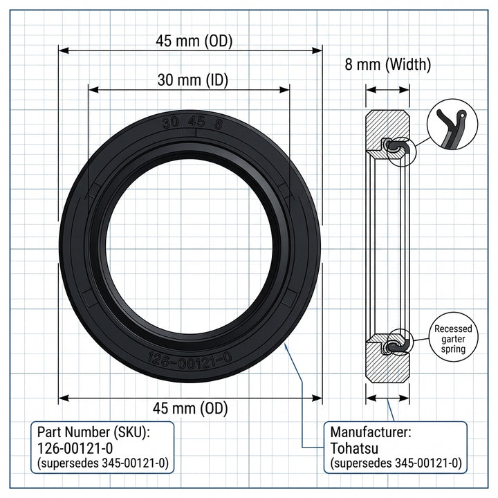 Genuine Tohatsu Oil Seal 30×45×8 mm (126-00121-0) Propeller Shaft