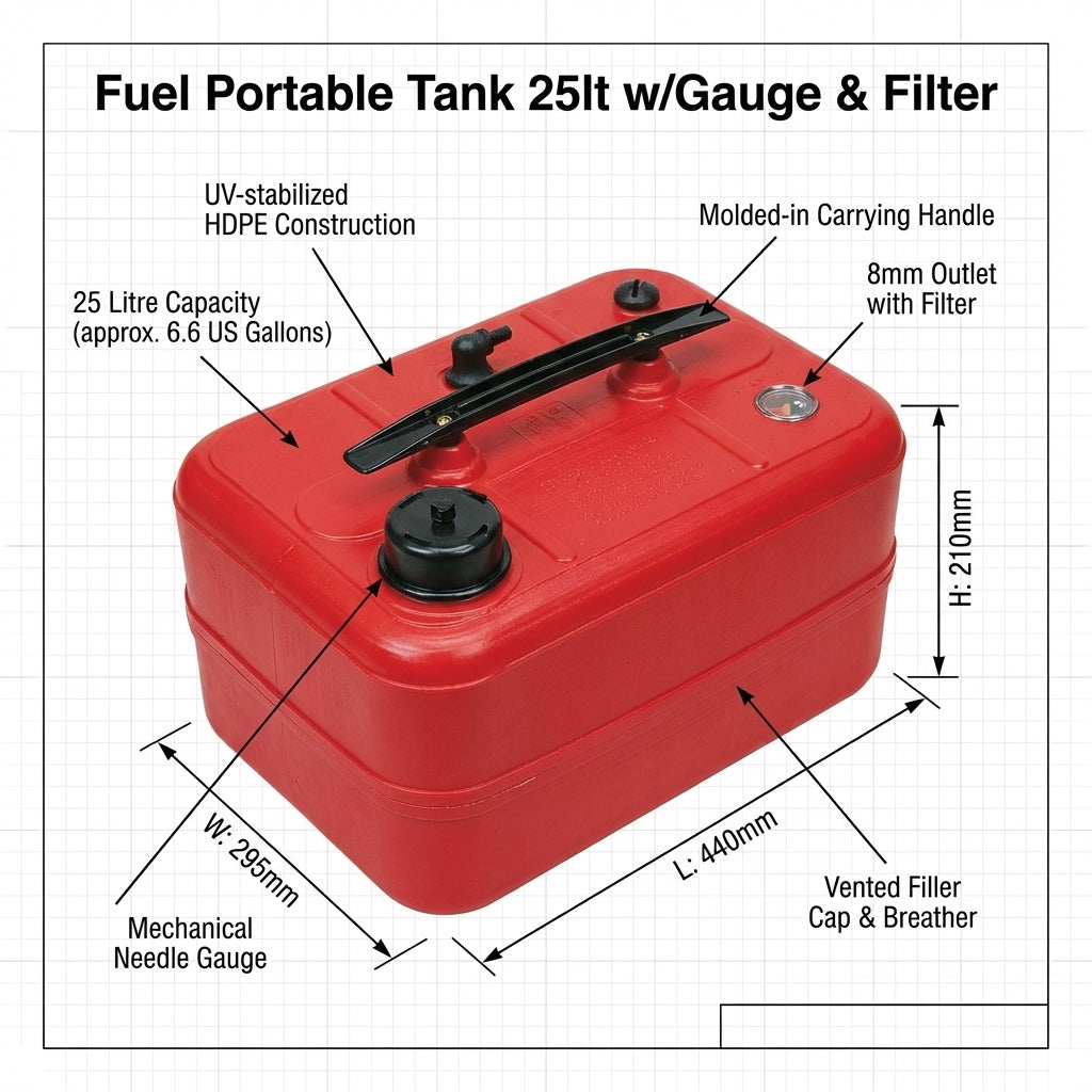 Fuel Portable 25 L Fuel Tank with Gauge & Filter | 4Boats