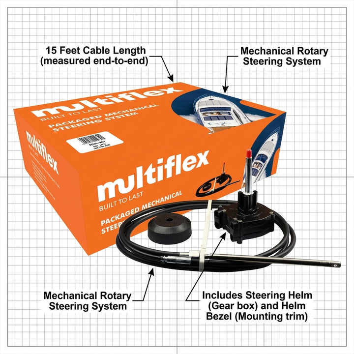 15ft Boat Steering Kit Helm Bezel Cable 4.55m Multiflex Outboard Up to 150hp