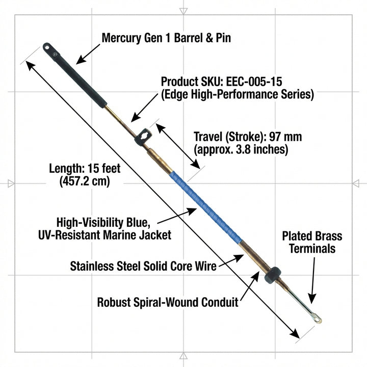 Edge 15ft Mercury Mercruiser Control Cable Gen I 457.2cm 850716A15 CCX17915