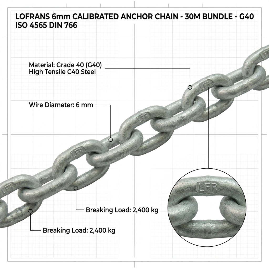 CALIBRATED Hot 6mm Hot-Dip Galvanised Chain, 60m Reel | 4Boats