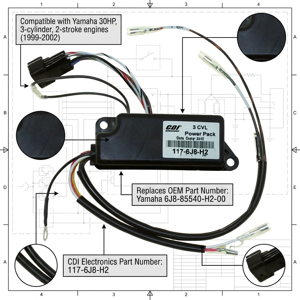Yamaha 3-Cylinder CDI Module 6J8-85540-H2 (117-6J8-H2) | 4Boats