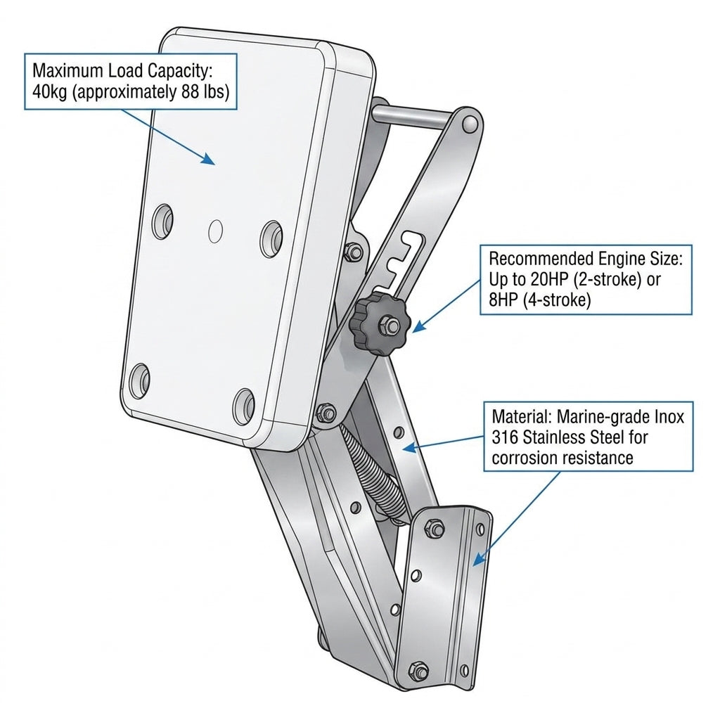 Outboard Motor Bracket Stainless Steel 316 Adjustable Aux Engine Mount Pad 40kg