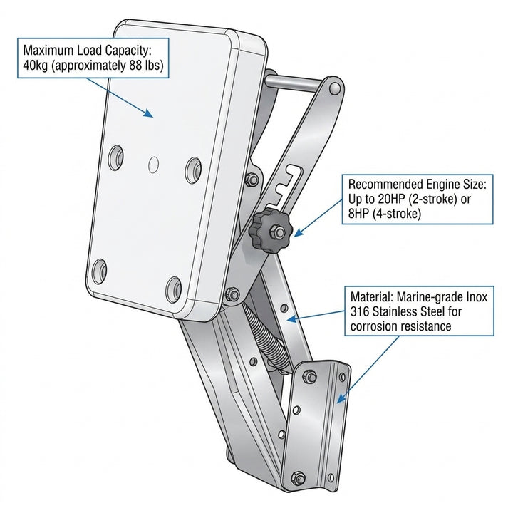 Outboard Motor Bracket Stainless Steel 316 Adjustable Aux Engine Mount Pad 40kg