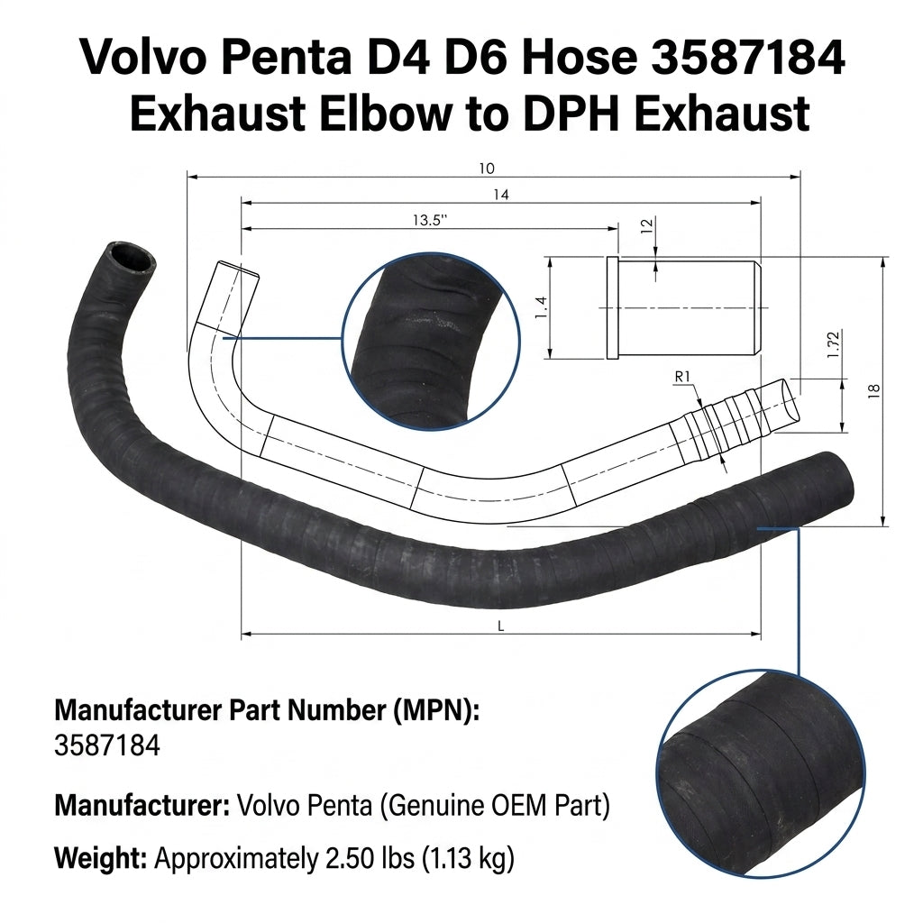 Volvo Penta D4 & D6 Hose 3587184, Exhaust Elbow to DPH Exhaust