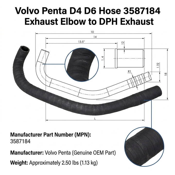 Volvo Penta D4 & D6 Hose 3587184, Exhaust Elbow to DPH Exhaust