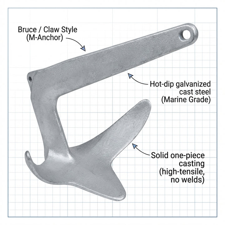 Talamex M-Anchor Galvanized Steel Bruce Claw Style Boat Anchor High Holding Power