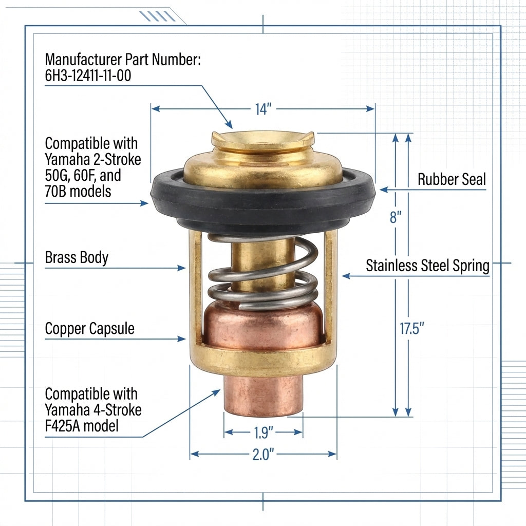 Thermostat for Yamaha Outboard 2-Stroke Engines | Replaces 688-12411-10 / 6H3-12411-11 / 6E5-12411-02 | 60°C Rated