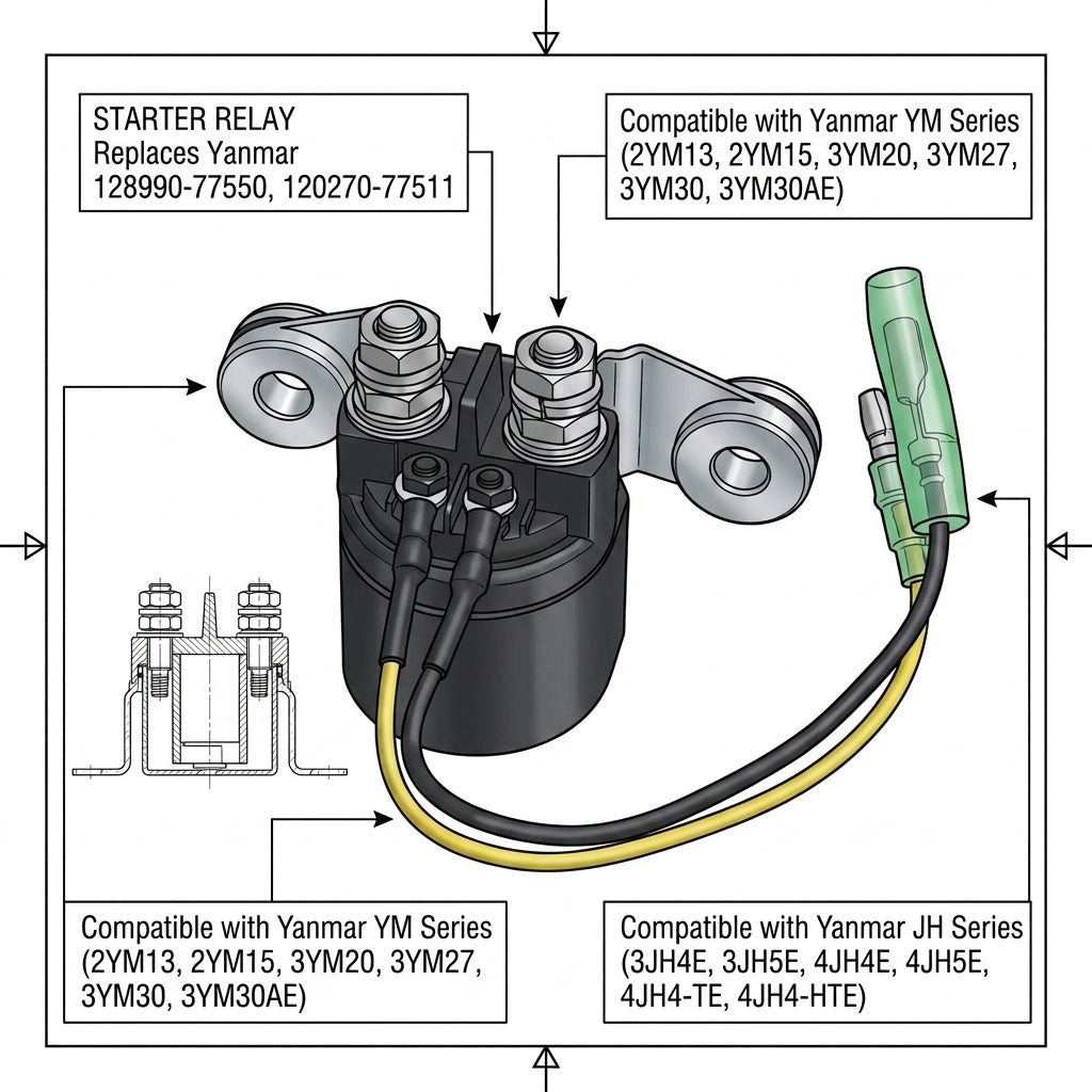 Starter Relay for Yanmar YM, JH replaces 128990-77550