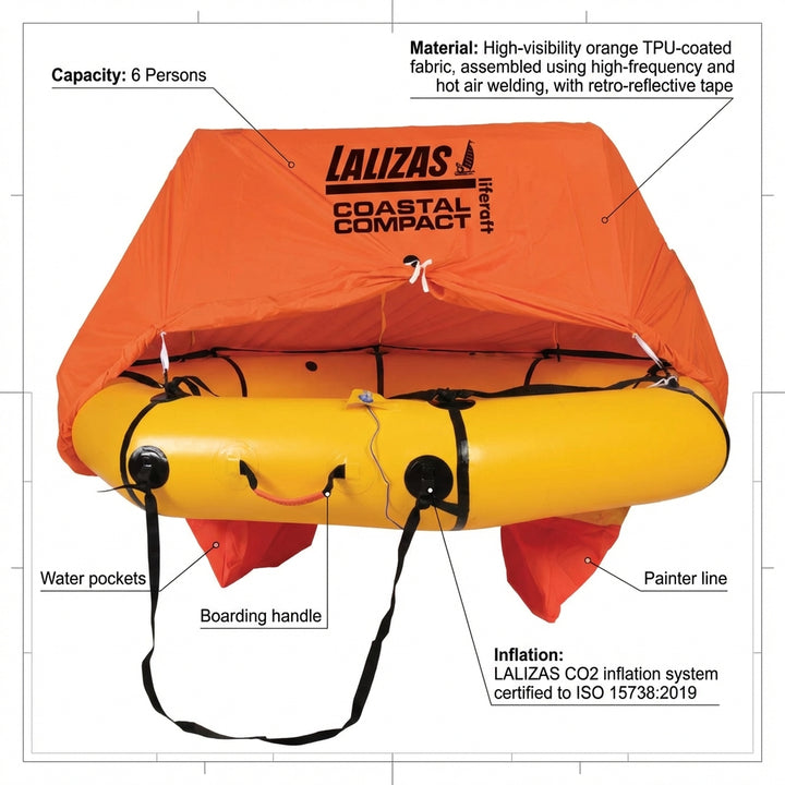 LALIZAS 6-Person Coastal Compact Liferaft Valise with Canopy - Marine Safety 75878