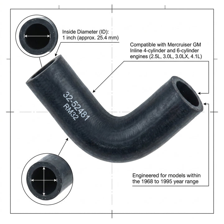 Water Hose Mercruiser, 2.5L, 3.0L Thermostat to Manifiold,1968 -1995, 32-52481