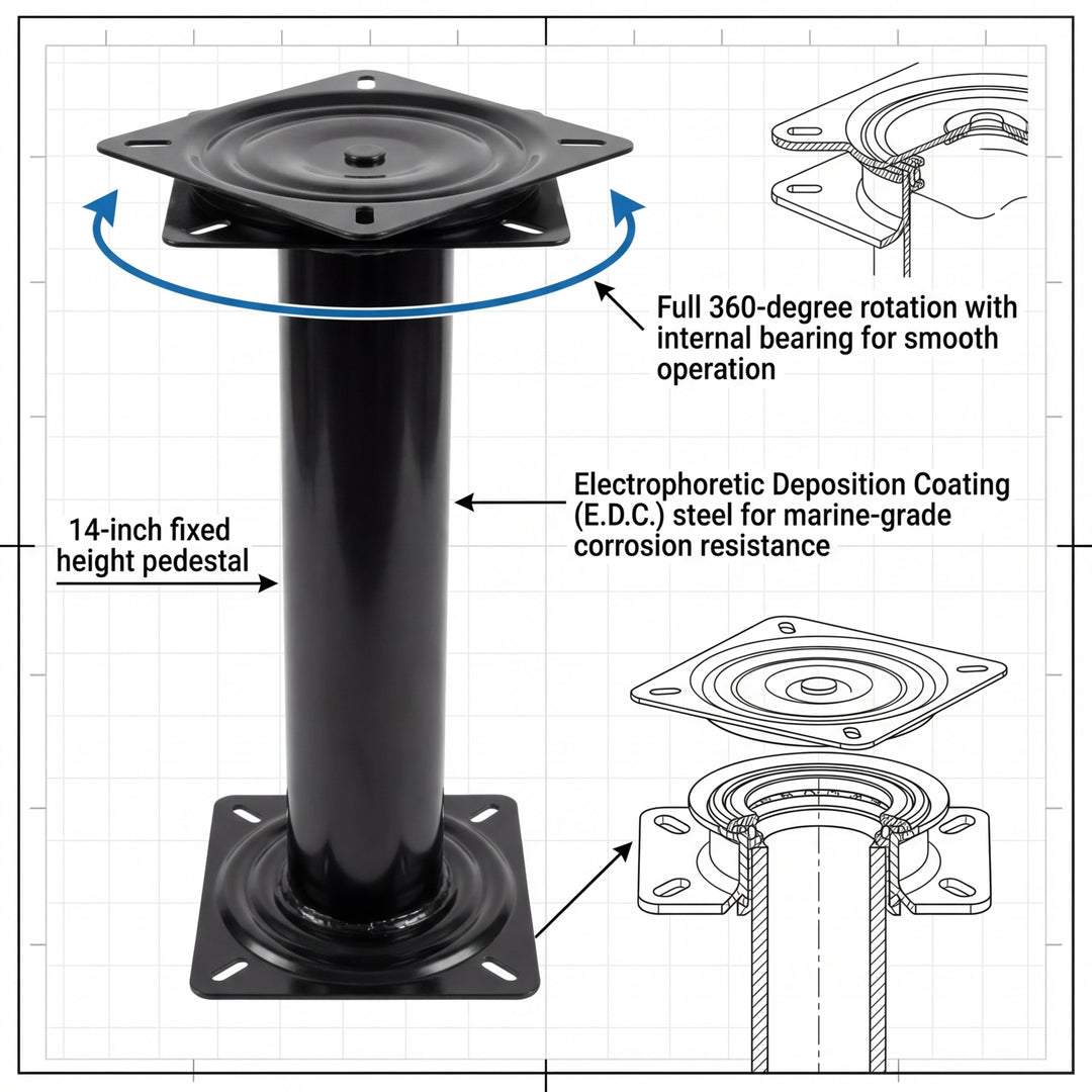 14" Boat Seat Pedestal 360° Swivel Black Steel Marine Mount Caravan Universal