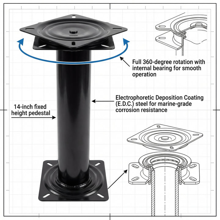 14" Boat Seat Pedestal 360° Swivel Black Steel Marine Mount Caravan Universal