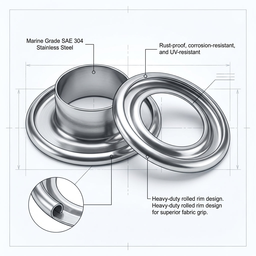 Grommets eyelets marine grade stainless steel rolled rim heavy duty 7mm - 16mm