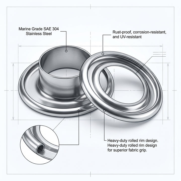 Grommets eyelets marine grade stainless steel rolled rim heavy duty 7mm - 16mm