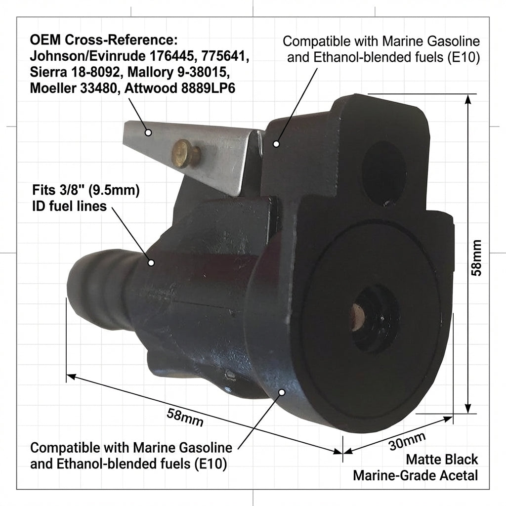 Fuel Connector for Johnson Evinrude Outboards 3/8" Hose - Replaces 176445