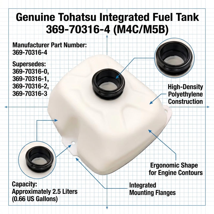 Genuine Tohatsu M4C M5B 2-Stroke Outboard Integrated Fuel Tank 369-70316-4