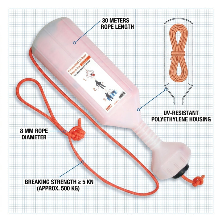 Encapsulated Life Buoy Rescue Line 30m 8mm Lalizas 72190 SOLAS Lifebuoy Rope